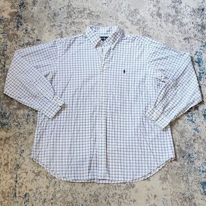 Ralph Lauren Men's XL Classic Fit Long Sleeve Blue And‎ White Plaid Shirt